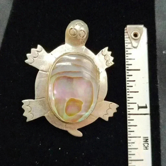 Sterling Silver and Abalone Shell Turtle Pin - Picture 3 of 3